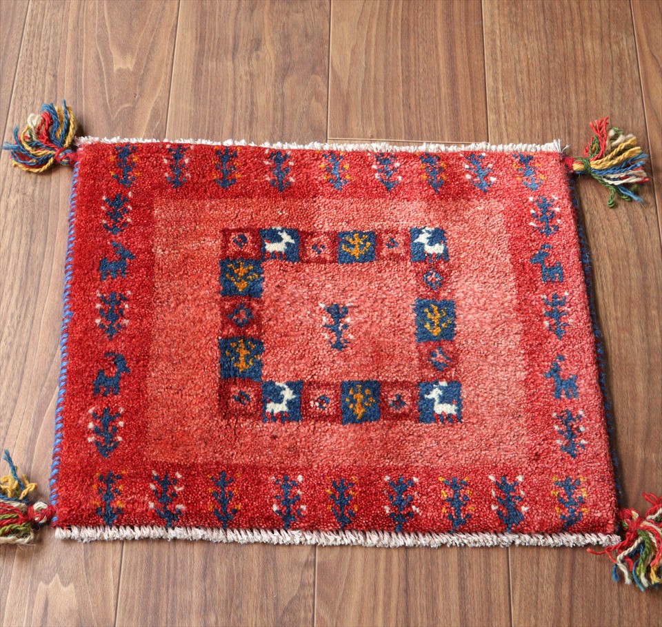 ギャッベ 座布団38×45cm レッド　ボーダー