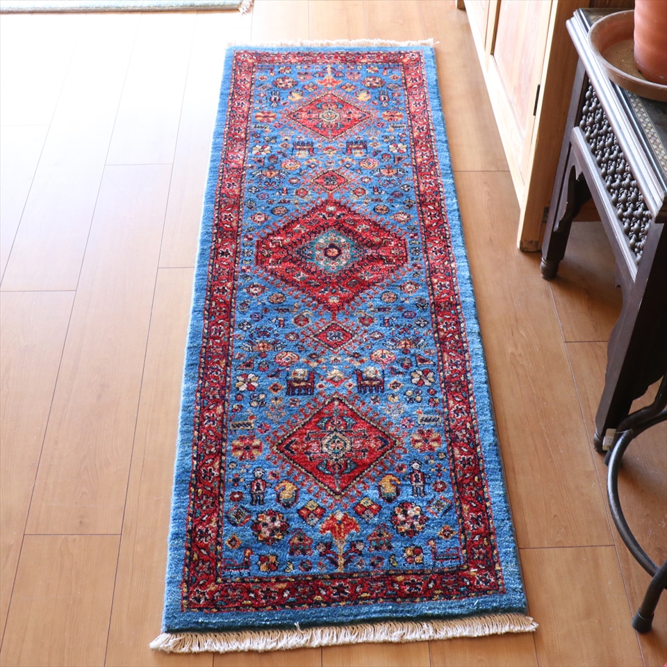 ギャッベ　Luribaft/ルリバフ153×50cm 緻密な織り　ミニランナー　クラシックデザイン　メダリオン