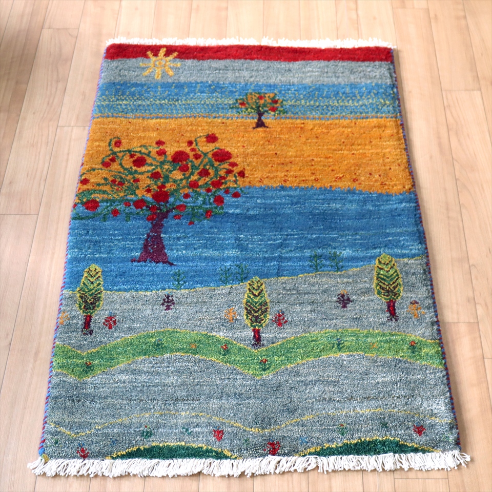 ギャッベ　リズバフト 細かな織り89×60cm ランドスケープ　ザクロの実のなる木