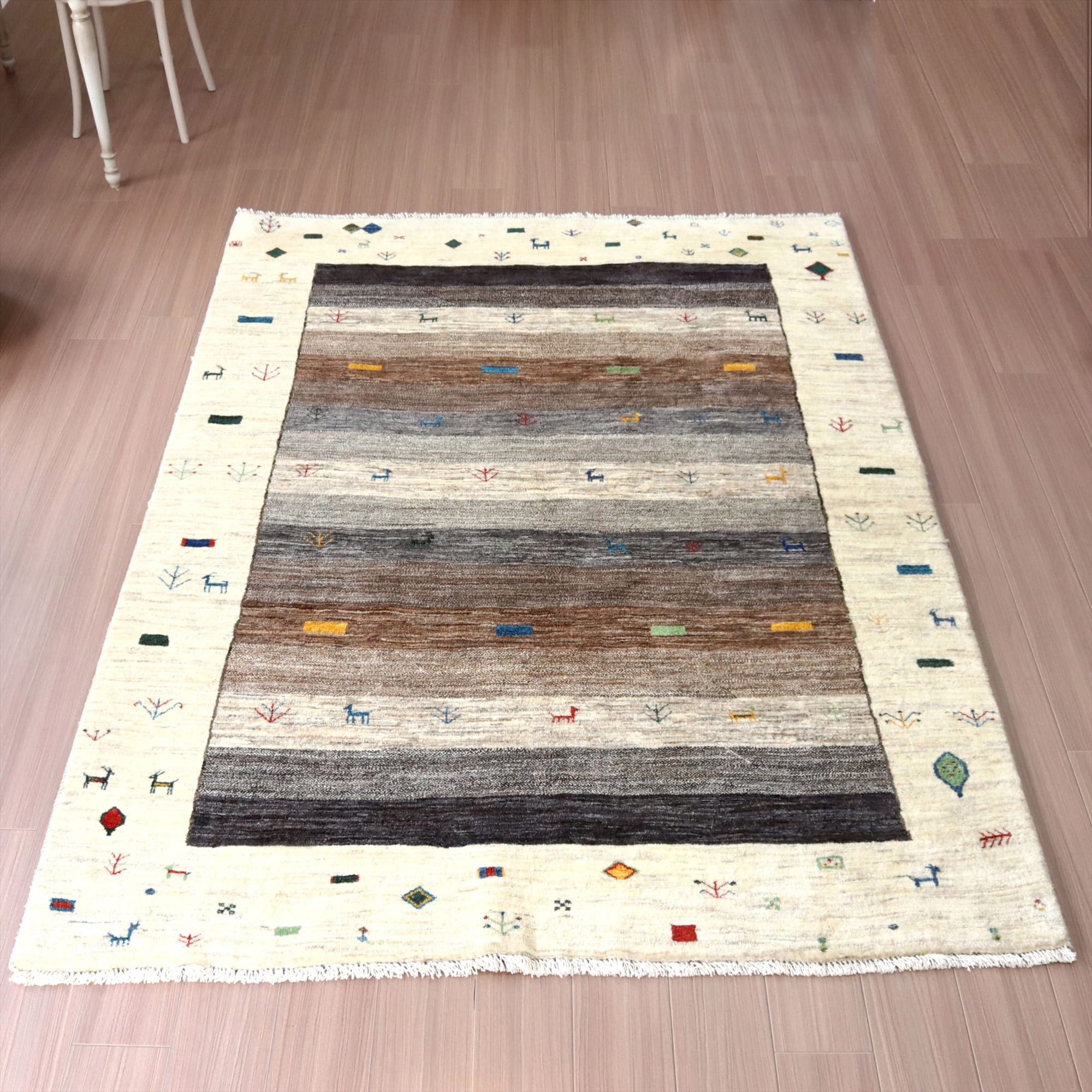 ギャッベ リズバフト 細かな織り236×169cm ボーダーと幾何学モチーフ