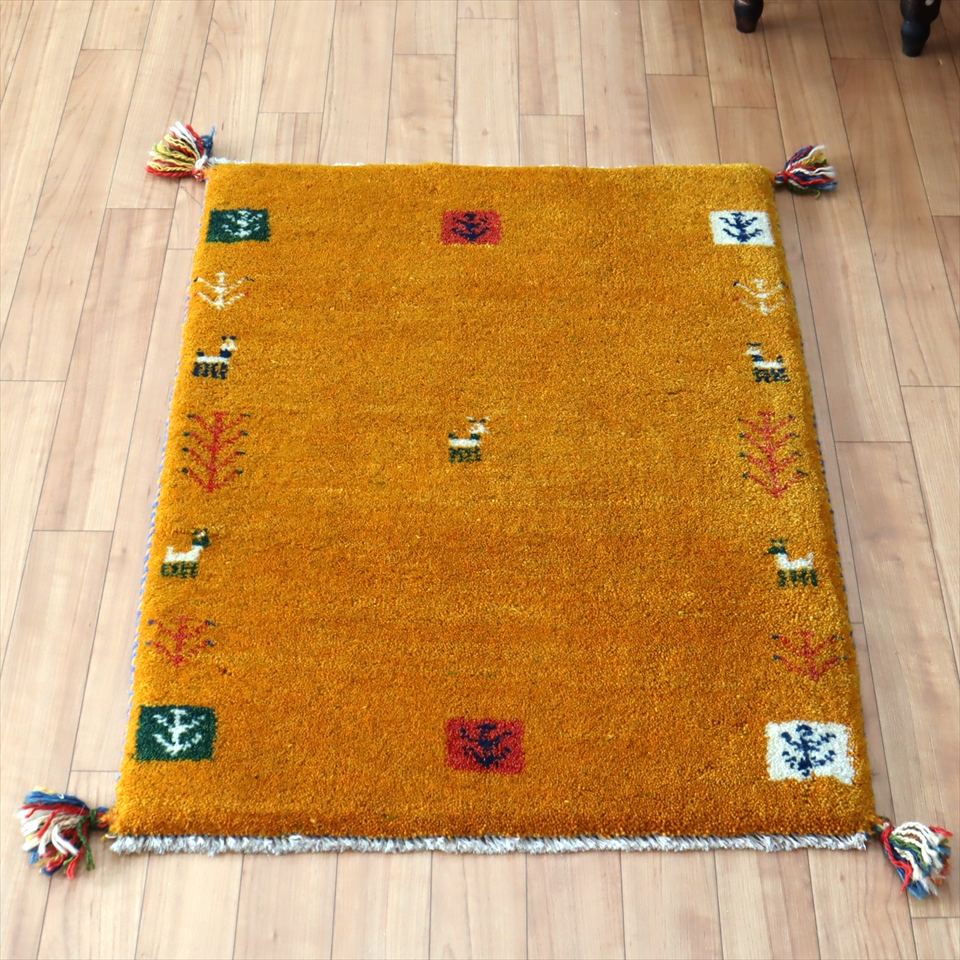 ギャッベ 玄関マット83×63cm マスタードイエロー