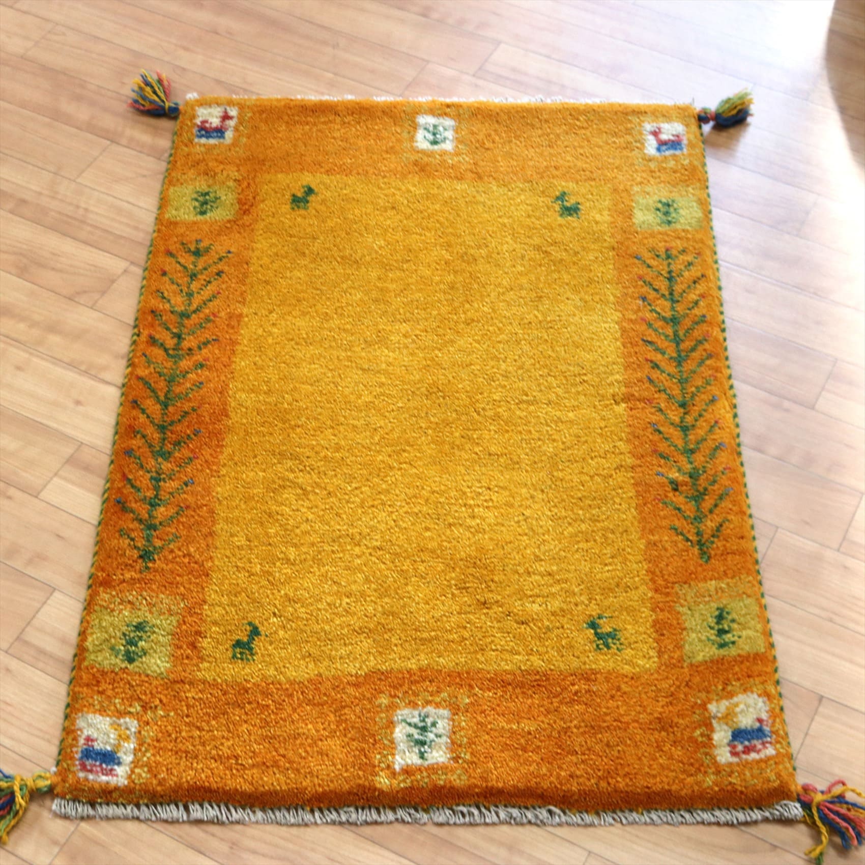 ギャッベ 玄関マットサイズ90×60cm イエロー