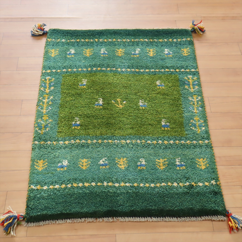 ギャッベ 玄関マット87×60cm グリーン