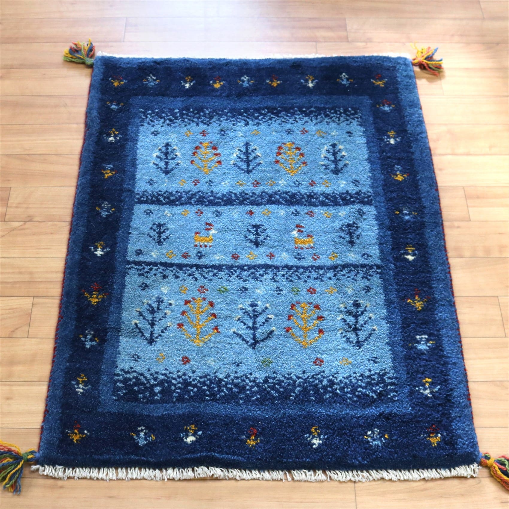 ギャッベ 玄関マットサイズ84×62cm ブルー