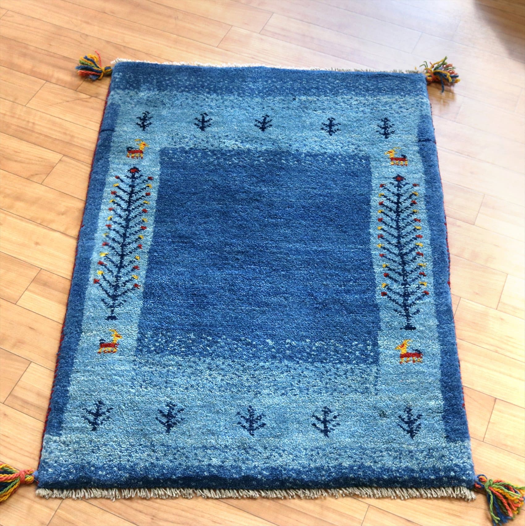 ギャッベ 玄関マットサイズ85×60cm ブルー