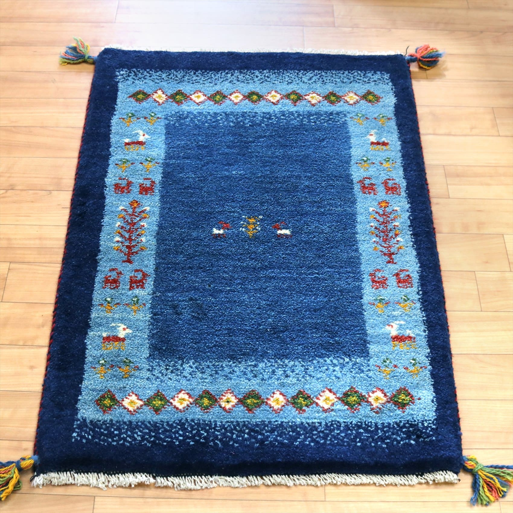 ギャッベ 玄関マットサイズ85×60cm ブルー