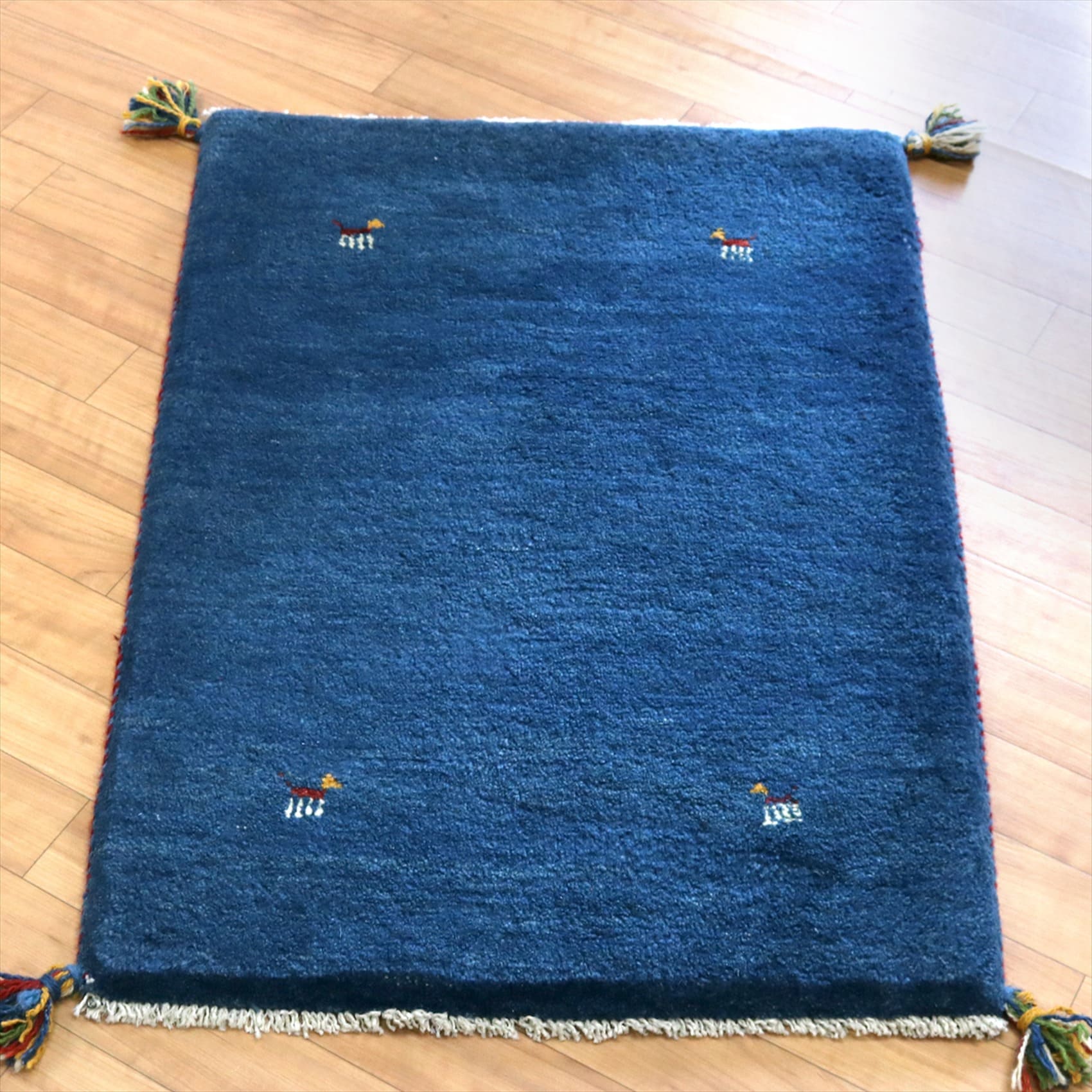 ギャッベ 玄関マットサイズ90×62cm ブルー