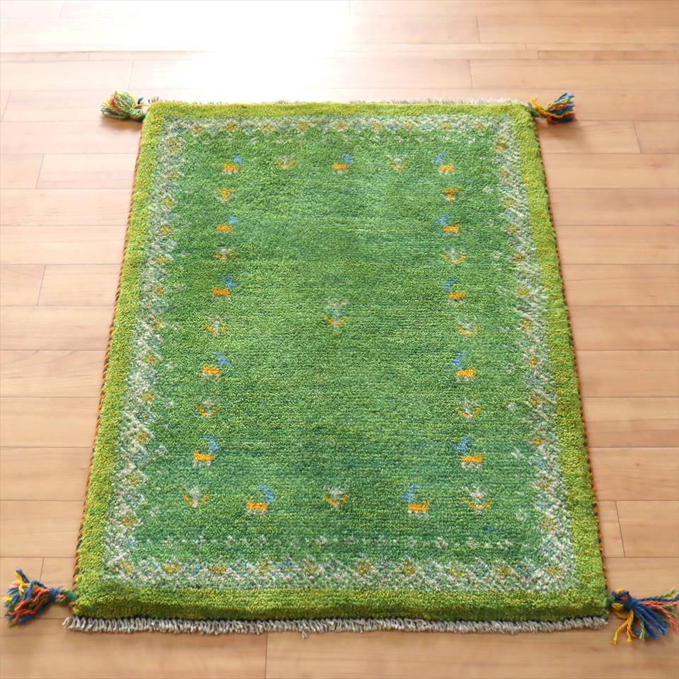 ギャッベ 玄関マット86×60cm ライトグリーンのツートーン