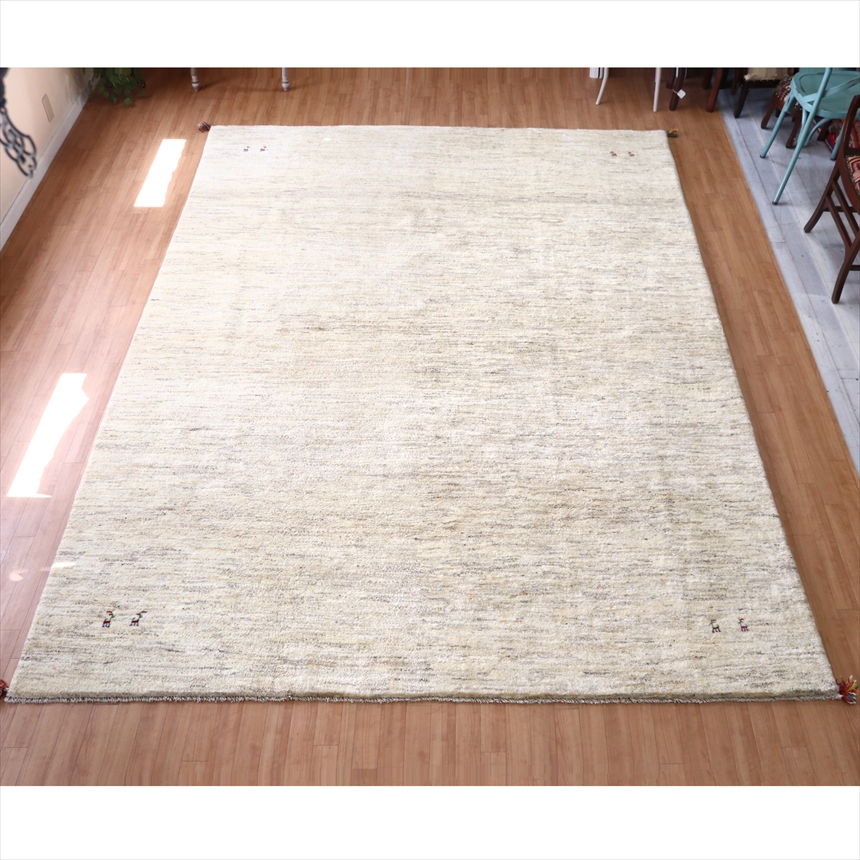 ギャッベ カシュカイ族の手織りラグ340×254cm ナチュラルアイボリー 大型ルームサイズ
