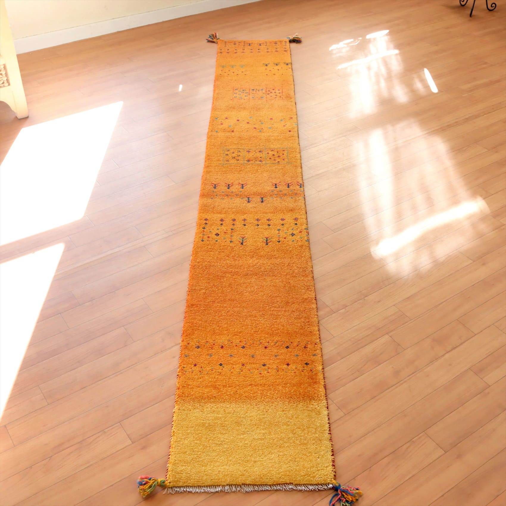 ギャッベ バナフシェ267×39cm オレンジ イエロー