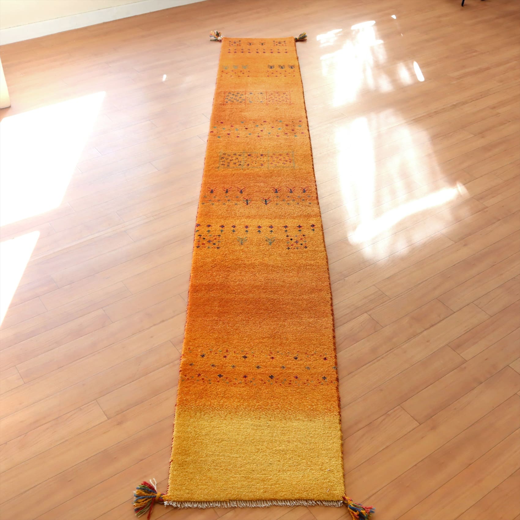 ギャッベ バナフシェ266×42cm オレンジ イエロー