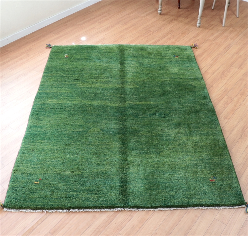 ギャッベ　リビングサイズ190×142cm グリーン　シンプルデザイン