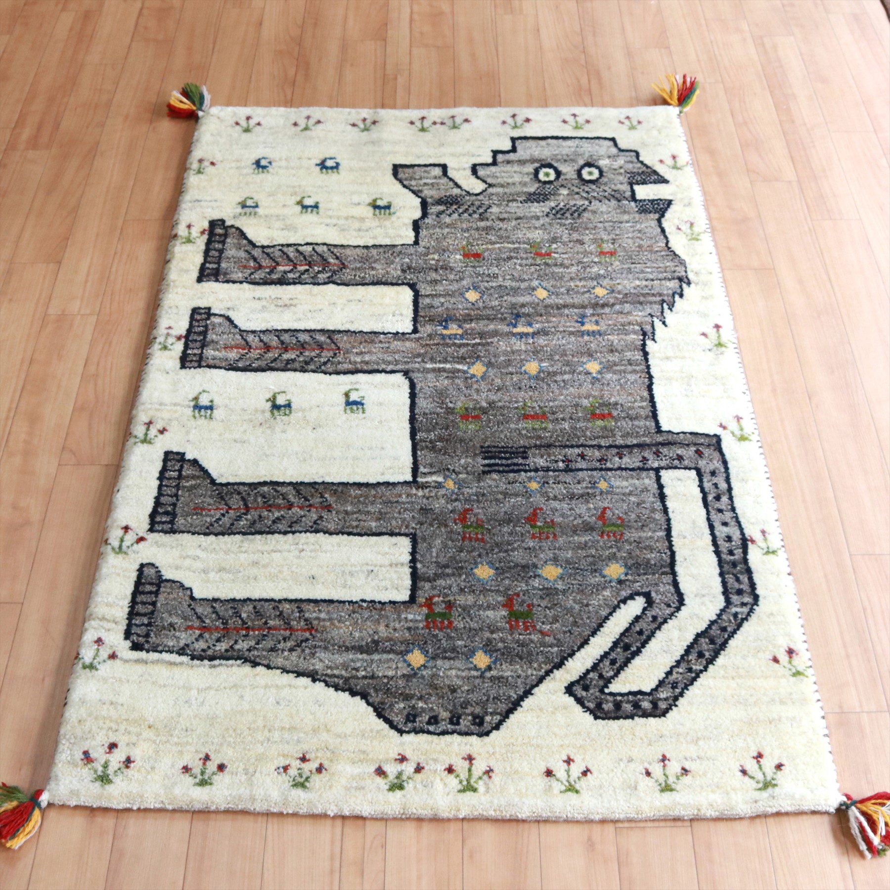 ライオンラグ ギャッベ 125×78cm ユニークな横顔のライオン