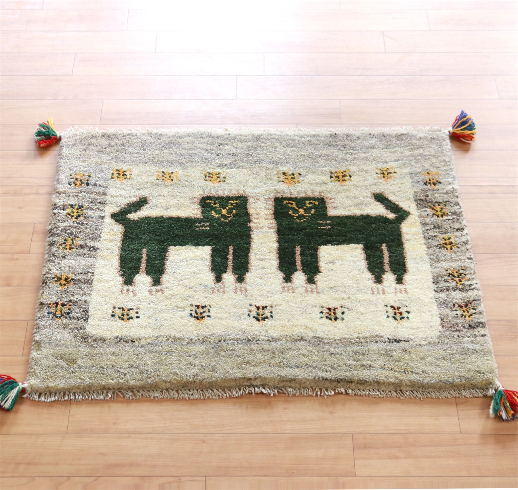 ライオンラグ ギャッベ 横長玄関マットサイズ60×84cm ２頭のライオン