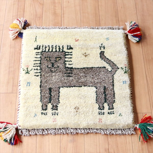 ギャッベ ライオンラグ ナチュラル40×38cm デフォルメされたライオン