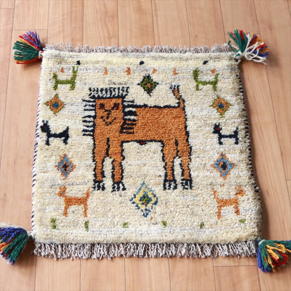 ギャッベ ライオンラグ ナチュラル43×40cm デフォルメされたライオン