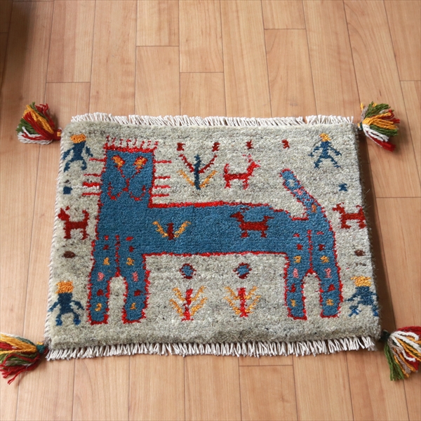 ギャッベ ライオンラグ　グレー37×47cm デフォルメされたライオン