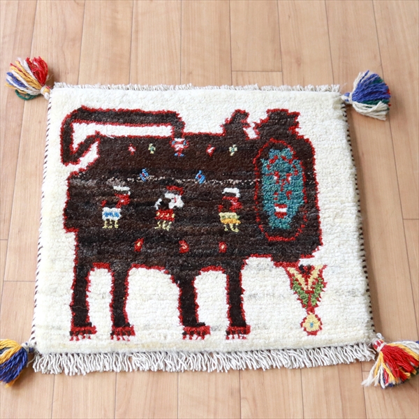 ギャッベ ライオンラグ ナチュラル40×43cm ユニークな人面ライオン