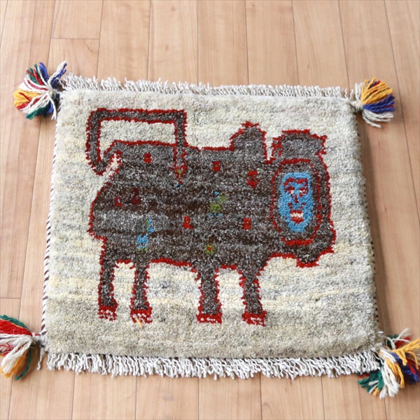 ギャッベ ライオンラグ　グレー40×43cm ユニークな人面ライオン