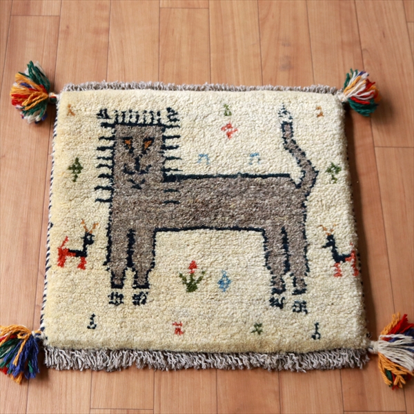 ギャッベ ライオンラグ ナチュラル39×40cm デフォルメされたライオン