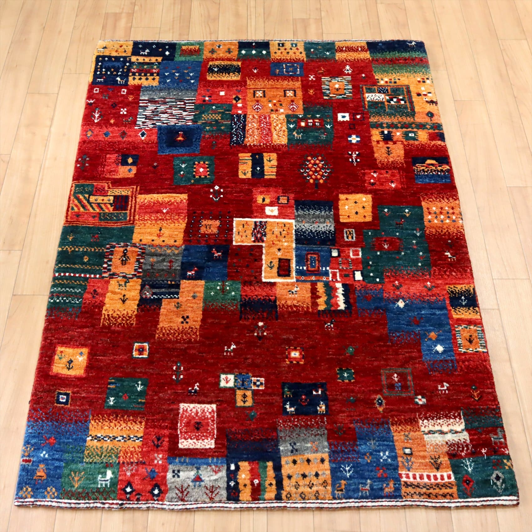 ギャッベ ノウバフト 細かな織り 123×81cm 玄関マット  レッドモザイク