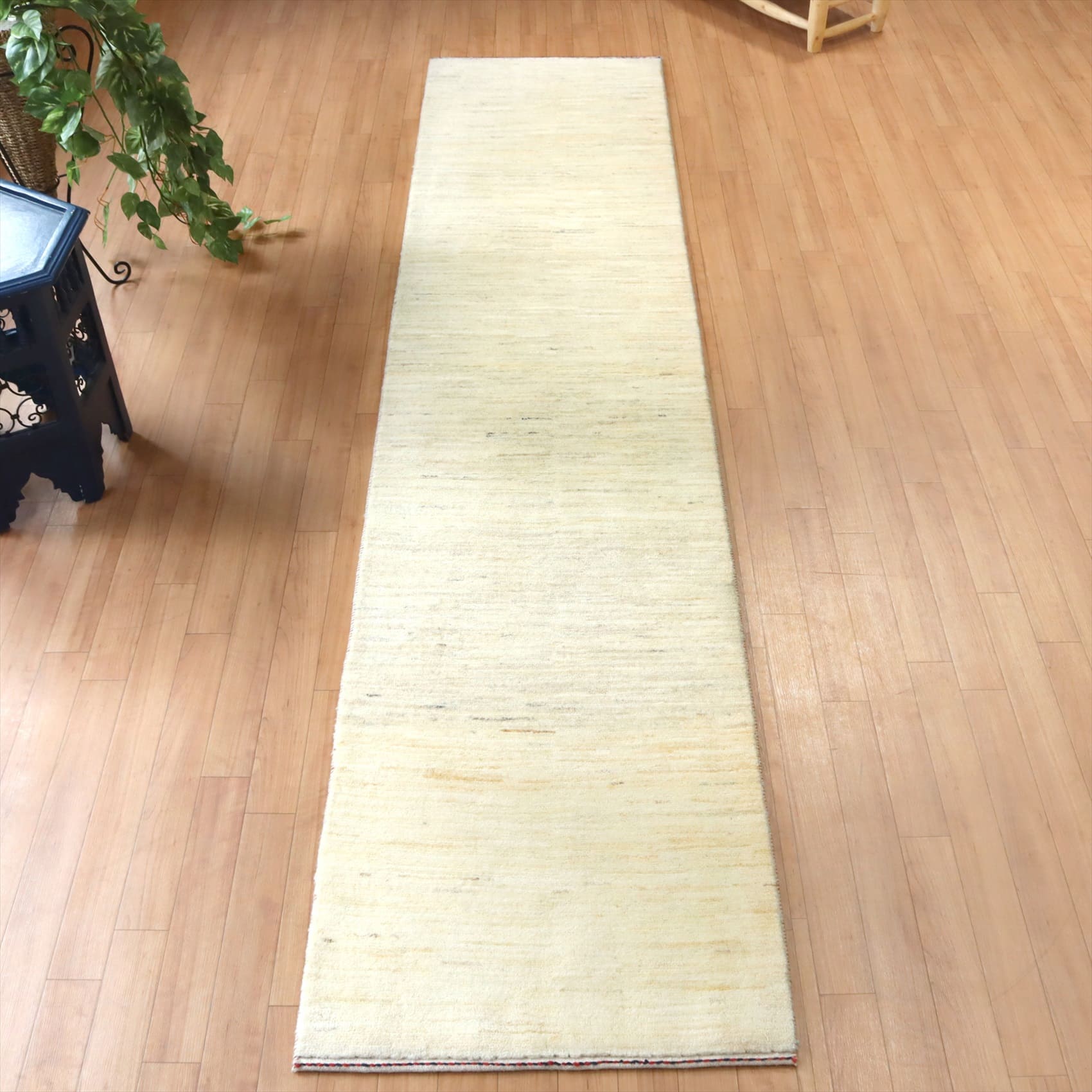 ギャッベ イラン産 手織りラグ289×63cm モチーフなし無地 ランナー ナチュラル Bahafsheh