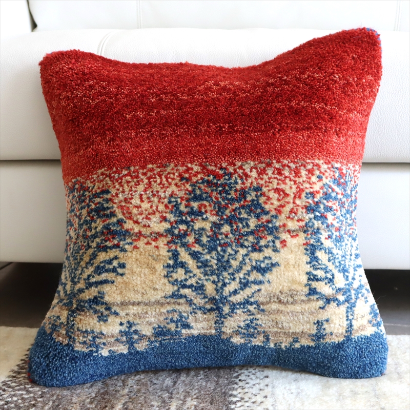 ギャッベクッションカバー40cmサイズ/イラン製手織り レッド・ナチュラルアイボリー