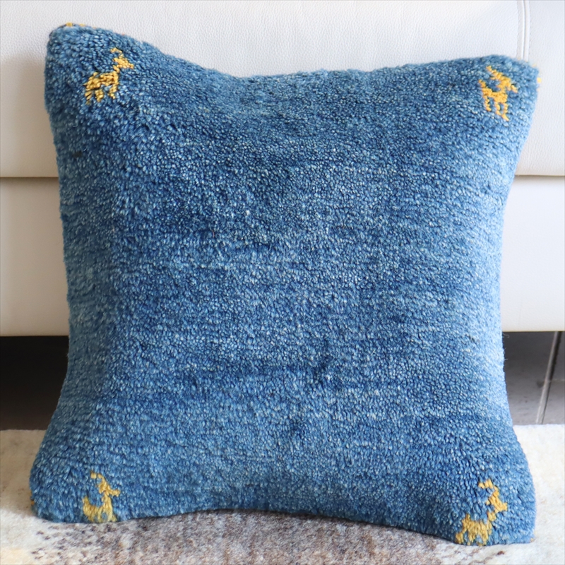 ギャッベクッションカバー40cmサイズ/イラン製手織り ブルー